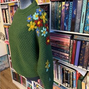 Universal Thread Green Sweater with Floral Embroidery